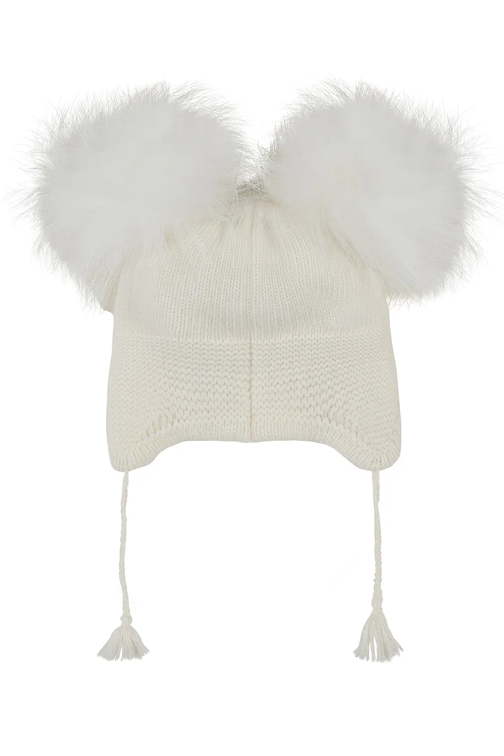 Angora Double pompom tassel hat / Ivory