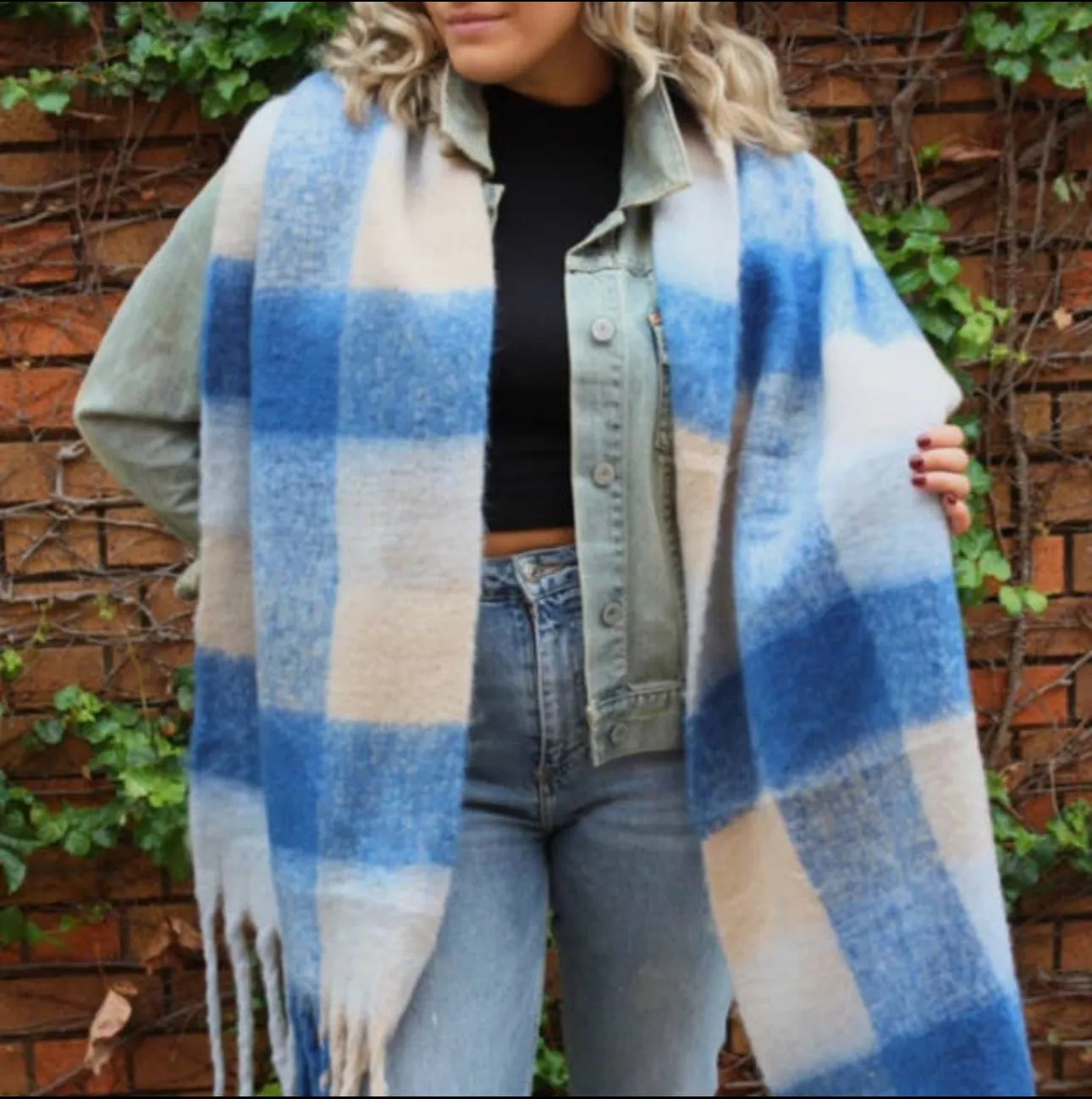 Aniston Blue Plaid Scarf