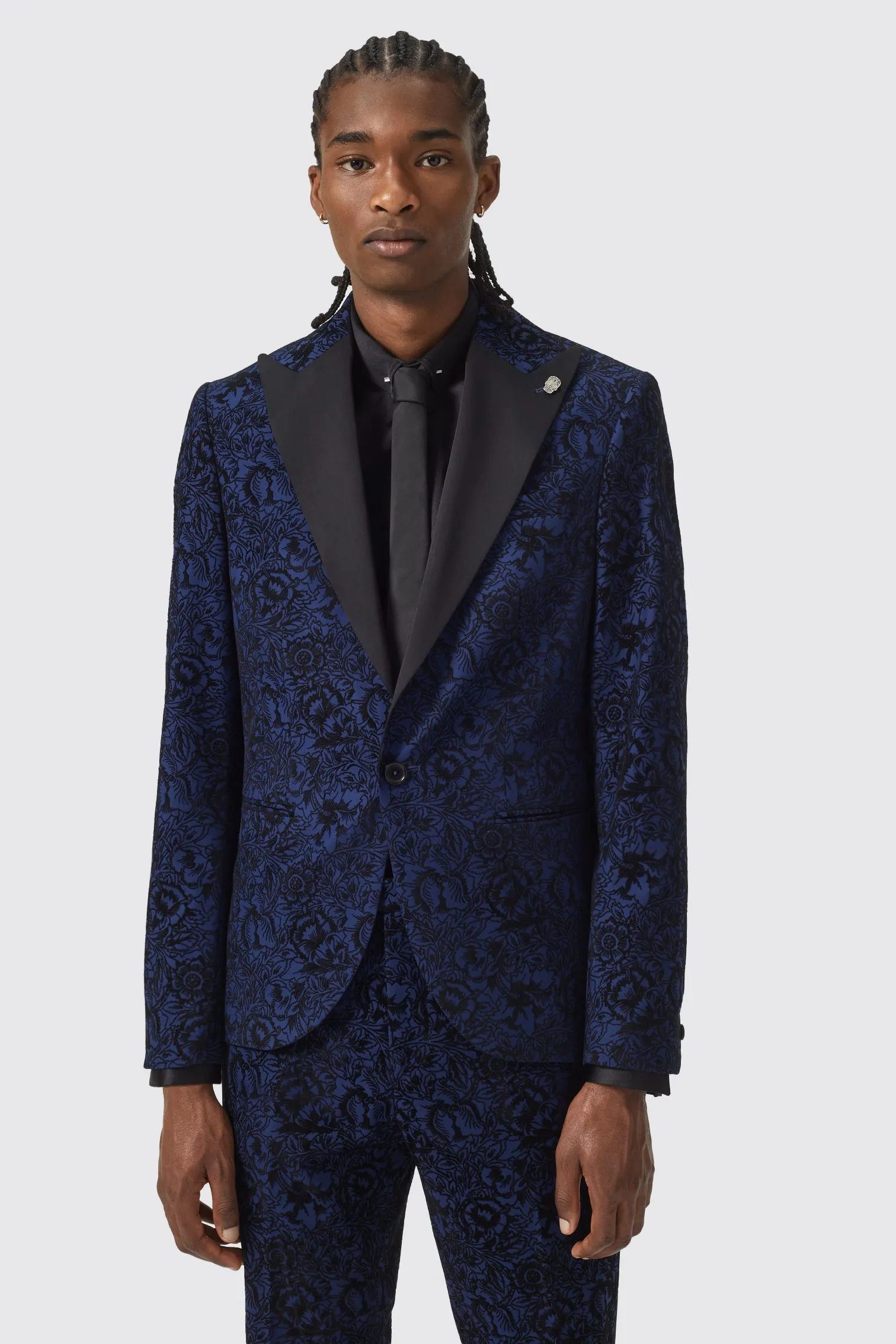 Arundhati Slim Fit Blue Floral Suit - ARCHIVE