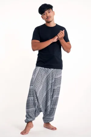 Aztec Stripes Drop Crotch Men's Harem Pants in Gray