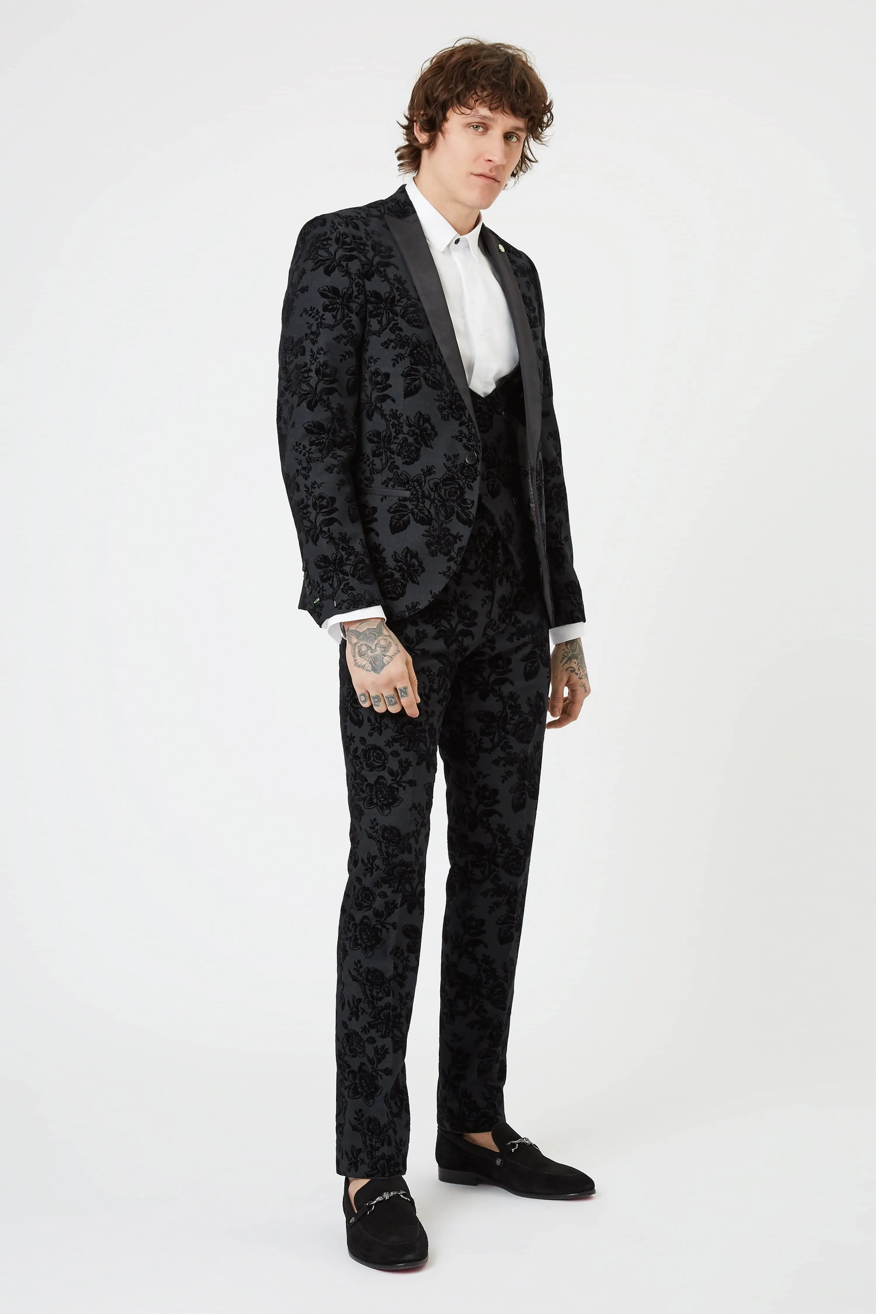 Belsize Skinny Fit Black Floral Tuxedo Jacket - ARCHIVE