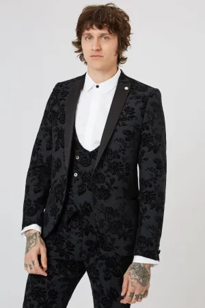 Belsize Skinny Fit Black Floral Tuxedo Jacket - ARCHIVE