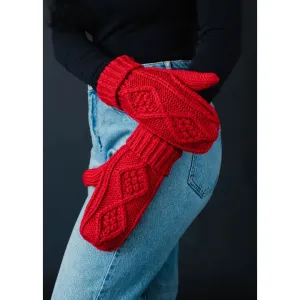 Cable Knit Mittens | Red