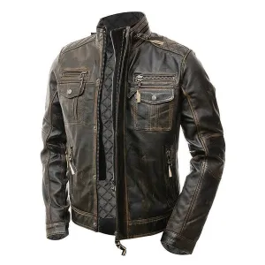 Cafe Racer Vintage Men's Distressed Biker Brown Jacket