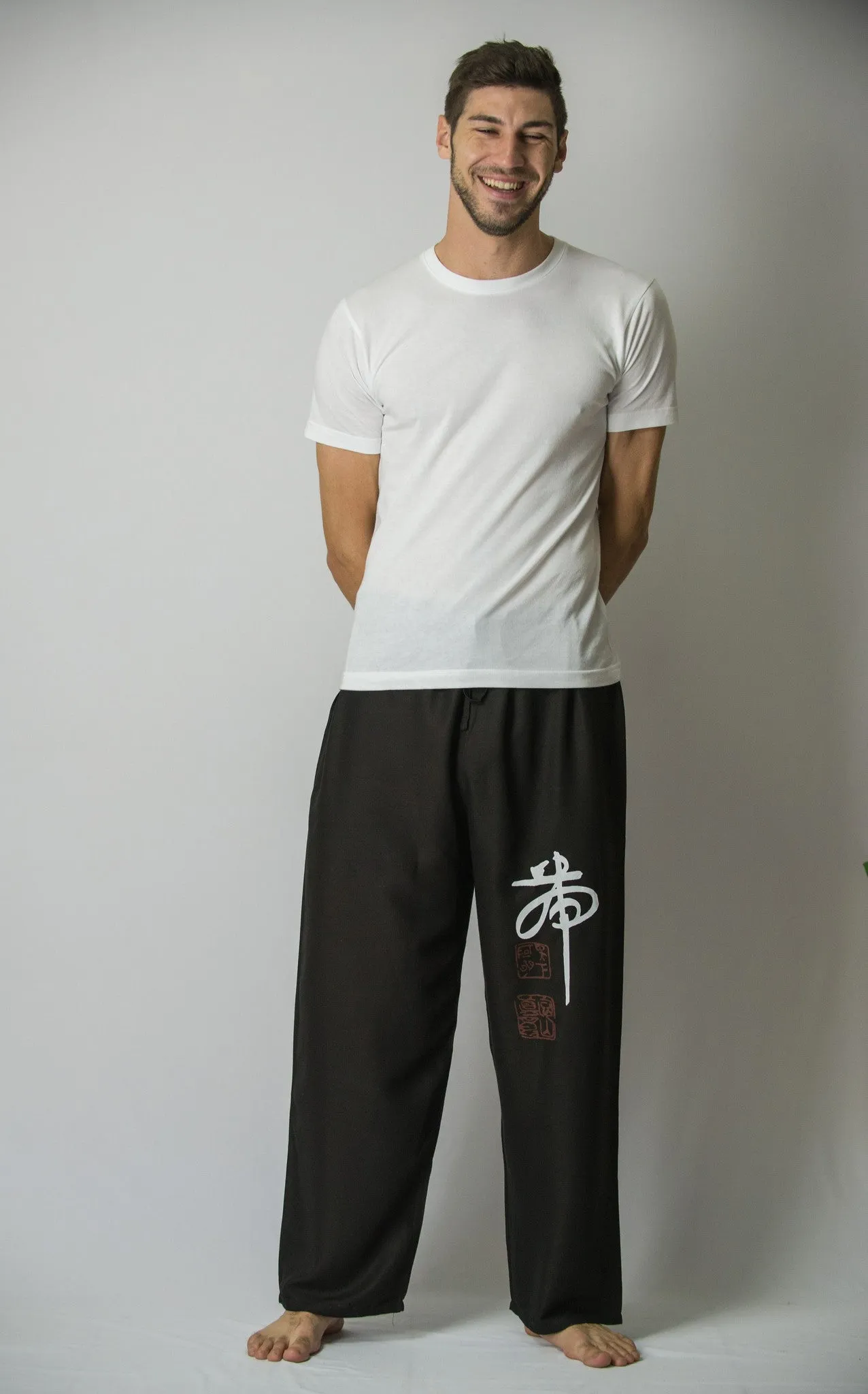 Chinese Writing Men's Thai Yoga Pants in Black