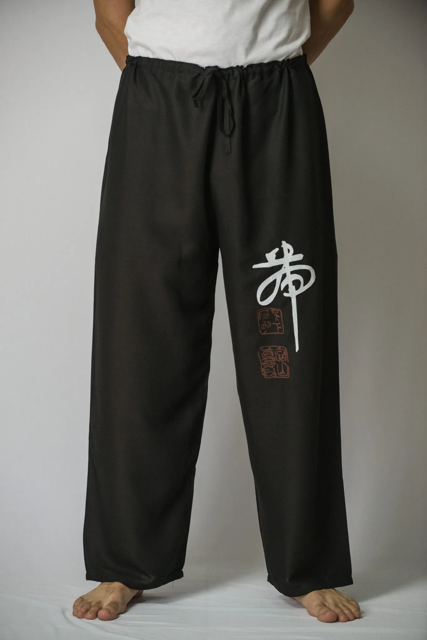 Chinese Writing Men's Thai Yoga Pants in Black