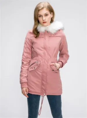 Cotton Coats Women Casual Fur Long Hooded Jacket Fashion Simple High Street