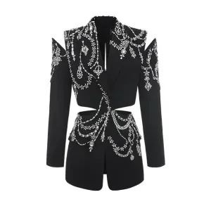 Crystal Beaded Hollow Out Blazer