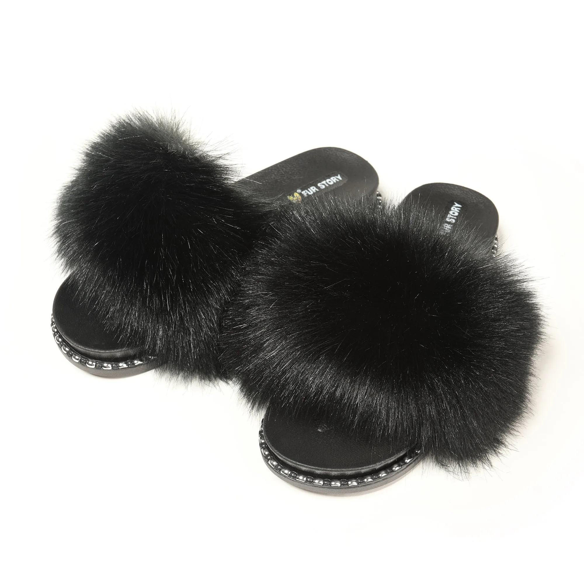 FS19S10 Faux Fur Slides Furry Slipper Sandals (Rivet)