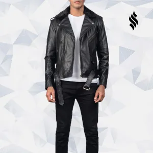 Furton Black Biker Leather Jacket