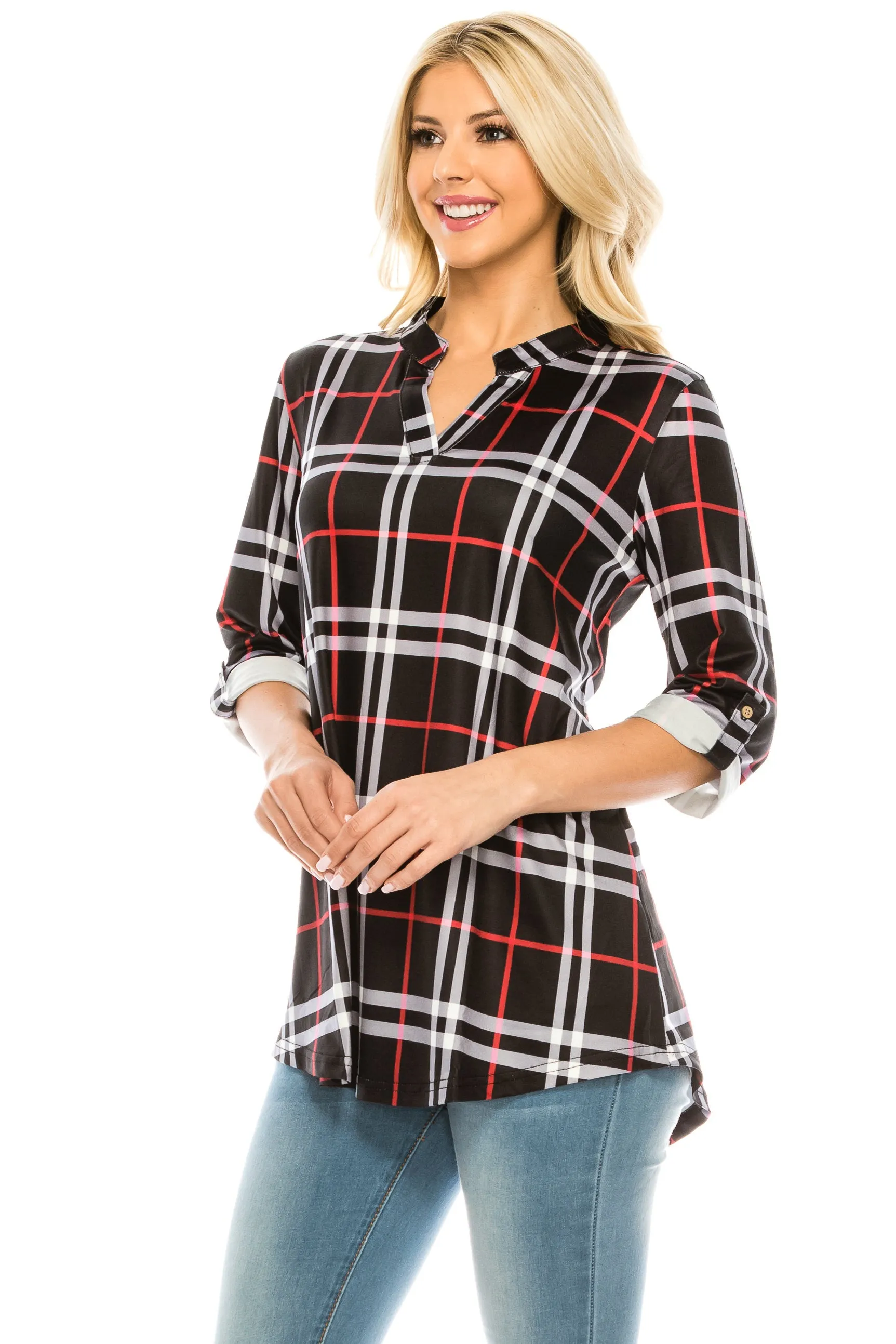 Haute Edition Women's 3/4 Sleeve Tunic Tops S-3X. Plus size available.