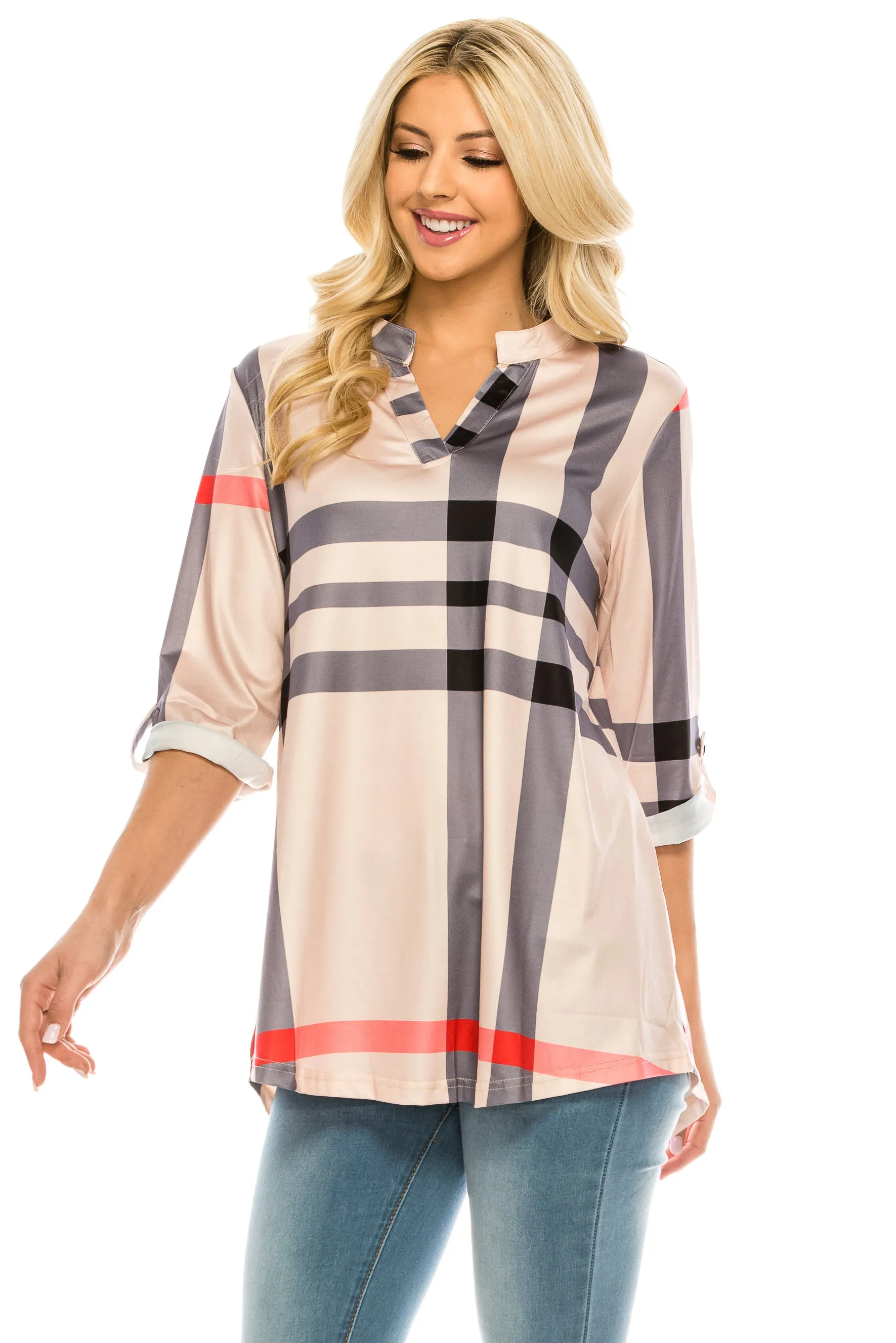 Haute Edition Women's 3/4 Sleeve Tunic Tops S-3X. Plus size available.