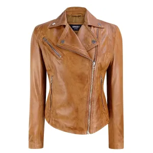 Infinity Ladies Retro BRANDO Tan Biker Retro Casual Soft Nappa Leather Jacket