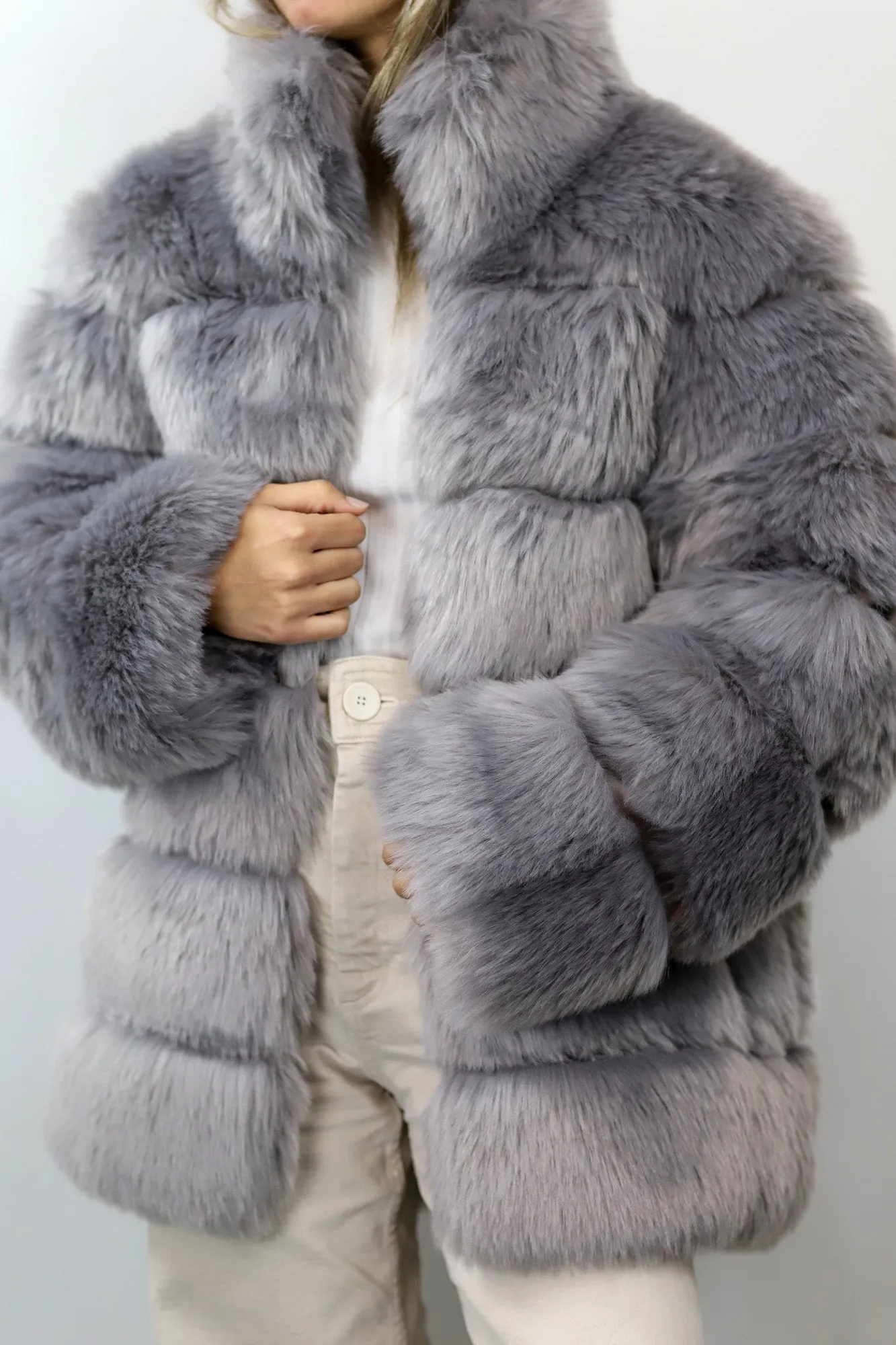 La Fiorentina Faux Fur Jacket - Grey