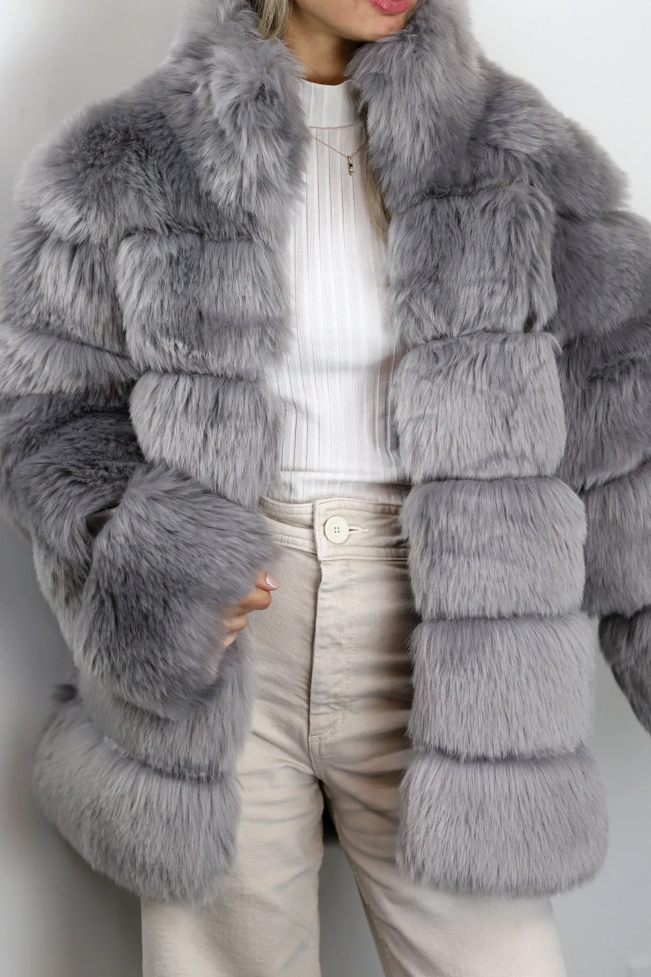 La Fiorentina Faux Fur Jacket - Grey