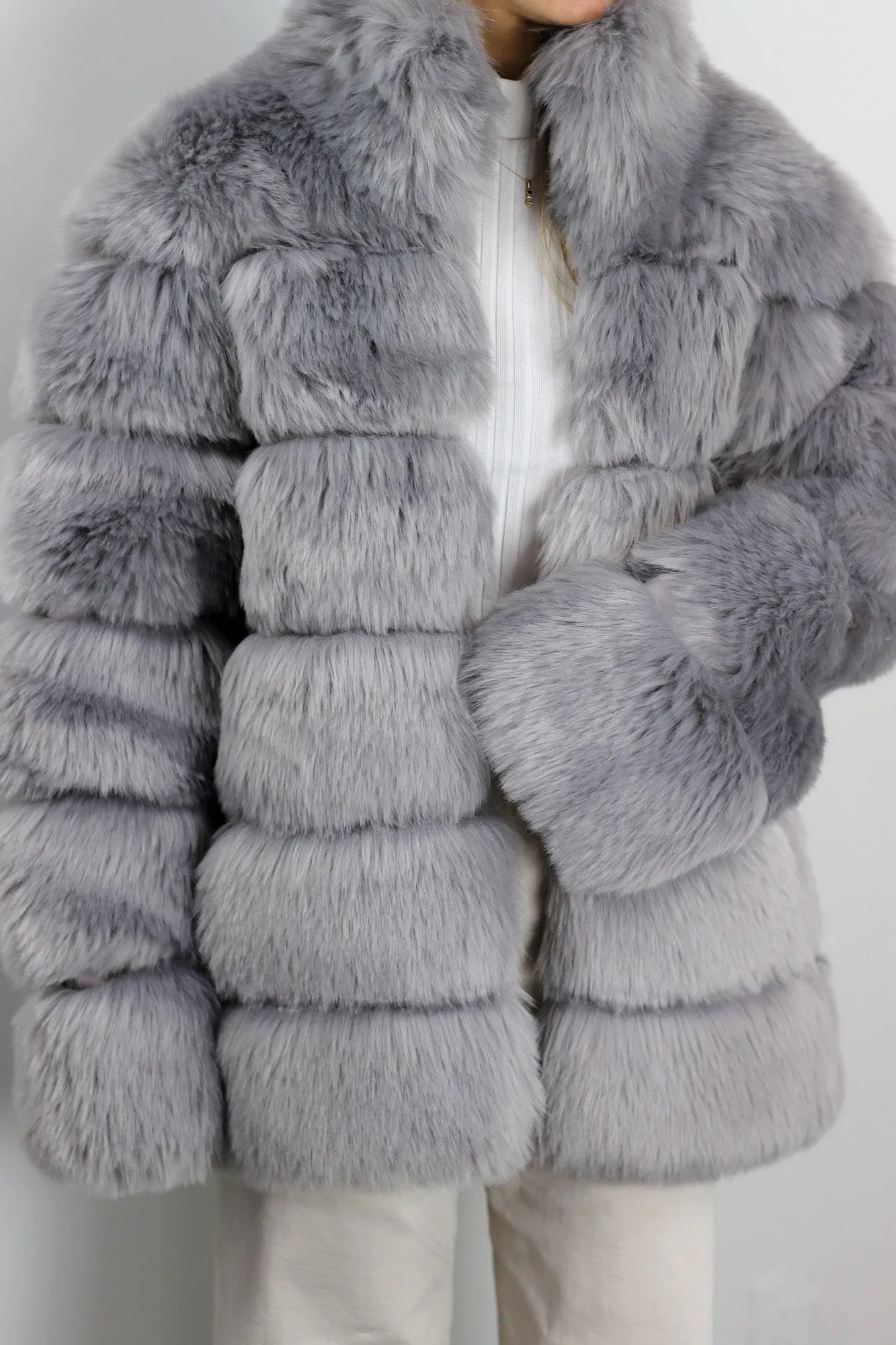 La Fiorentina Faux Fur Jacket - Grey