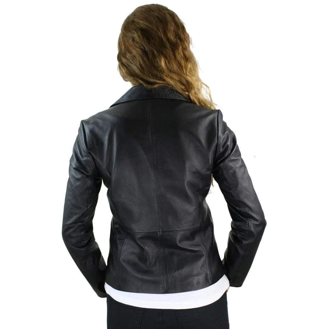 Ladies 100% Leather Jacket Blazer Style  Slim Fit Retro 3 button blazer