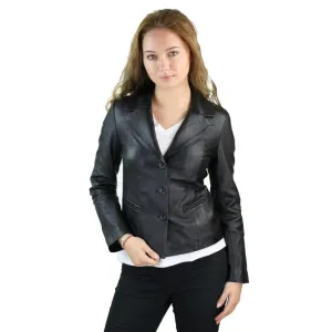 Ladies 100% Leather Jacket Blazer Style  Slim Fit Retro 3 button blazer