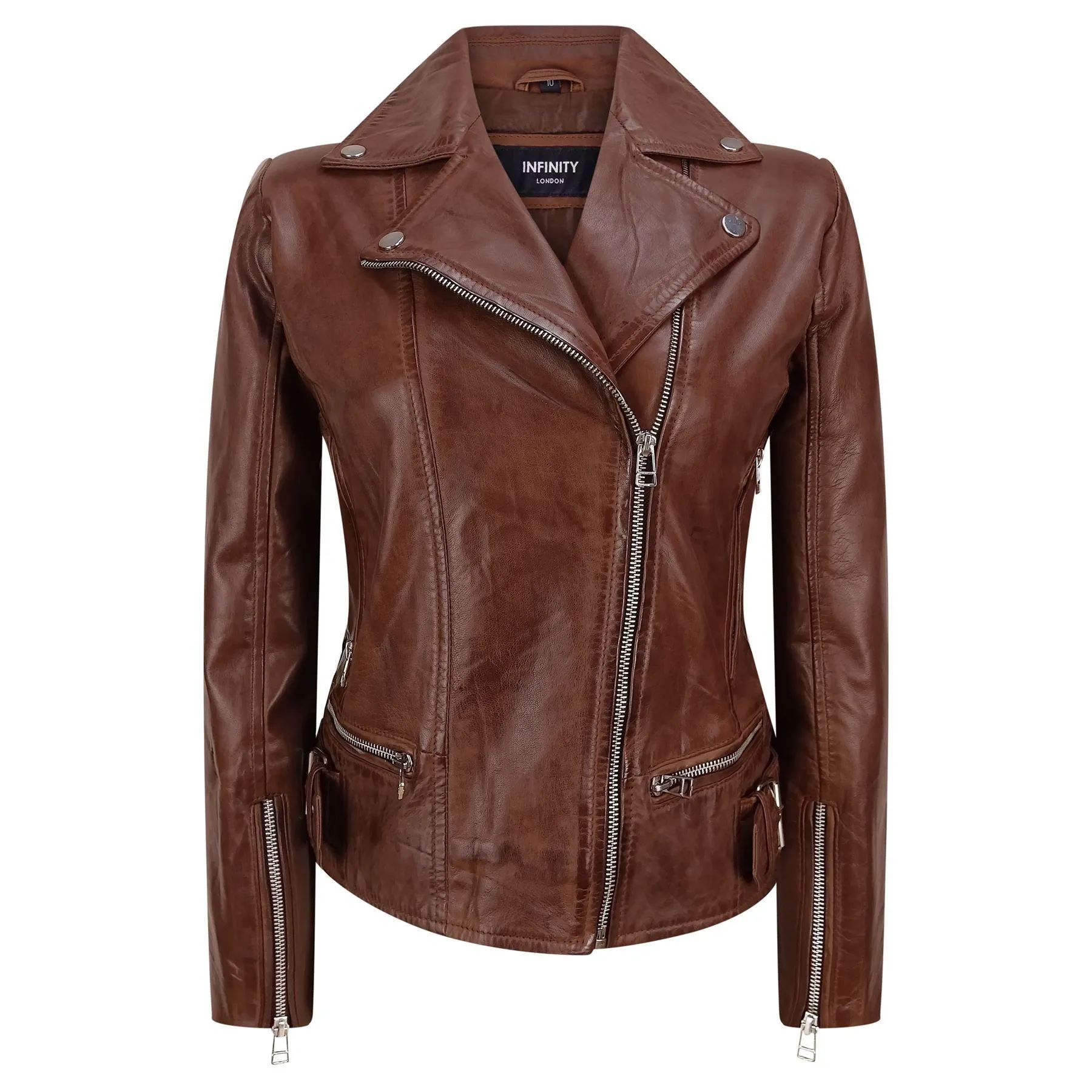 Ladies Women Genuine Real Leather Slim Fit Black Biker Jacket