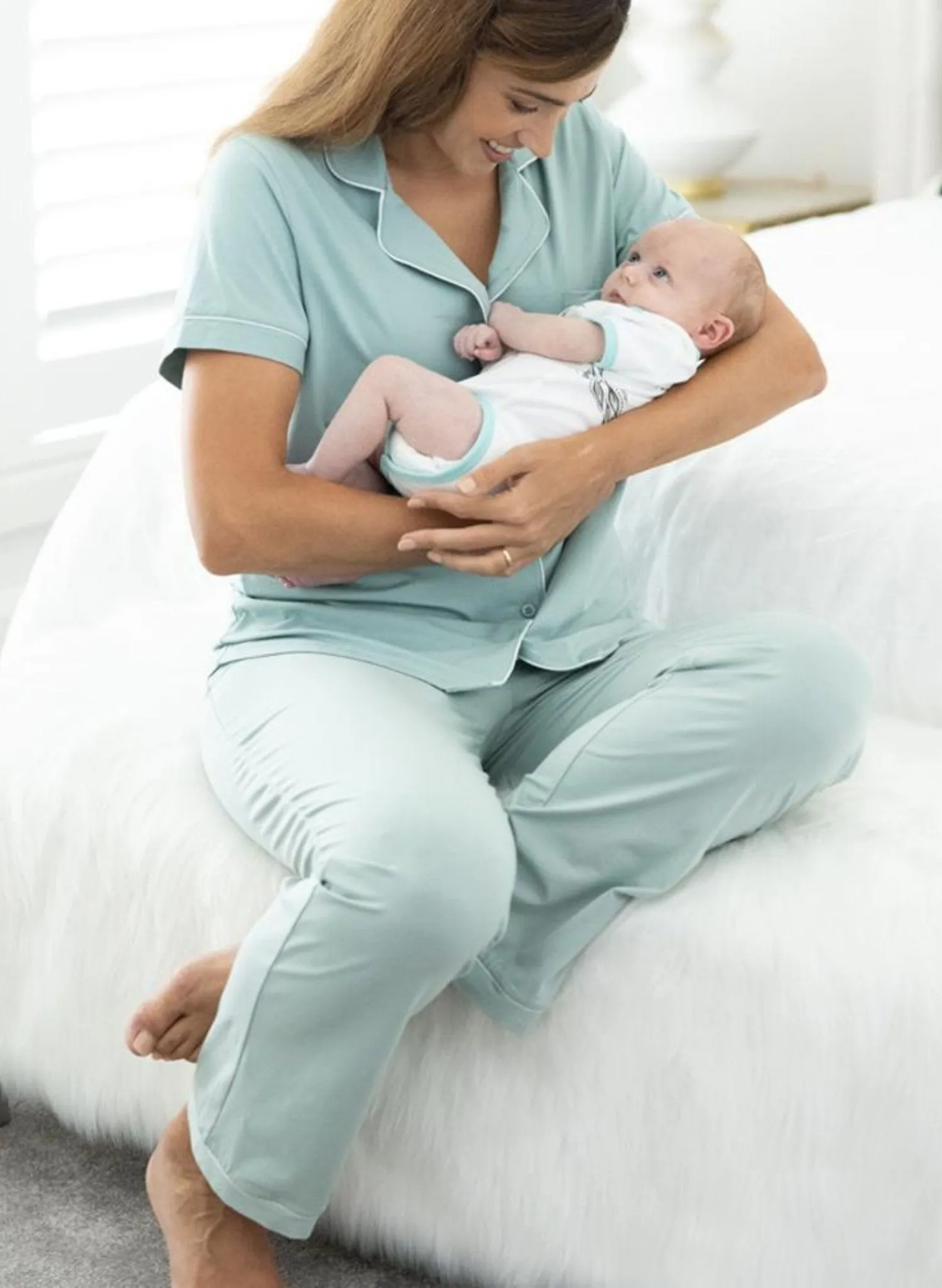 Maternity & Nursing Pyjama Long Pant Set - Sage