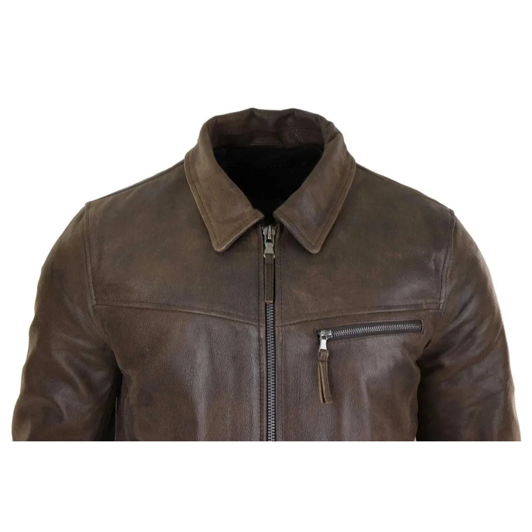 Mens Classic Real Leather Soft Hide Zipped Collar Box Jacket Smart Casual Fit