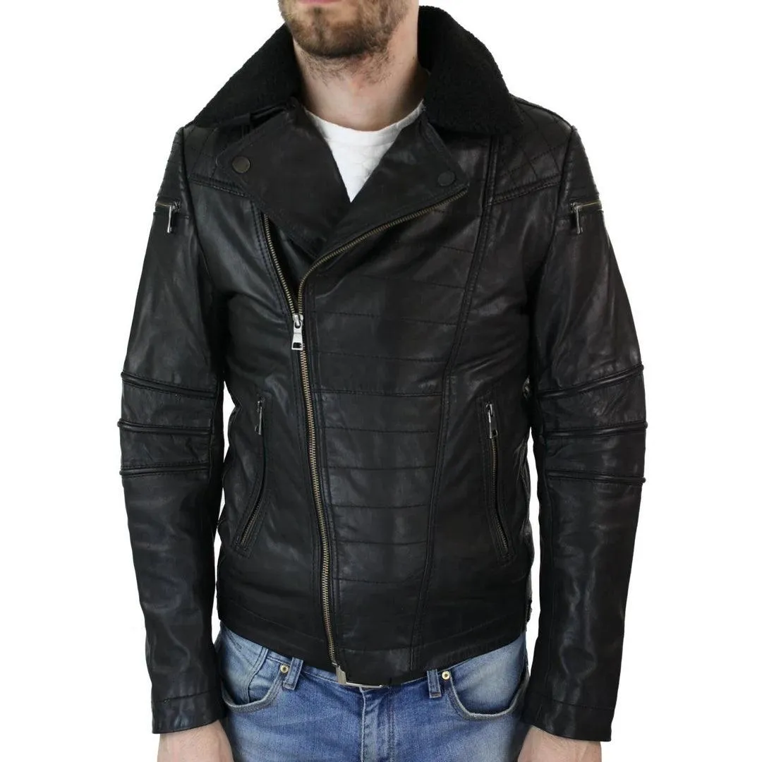 Mens Cross zip Biker Pilot Motorcycle Jacket Real Leather Air Force 1