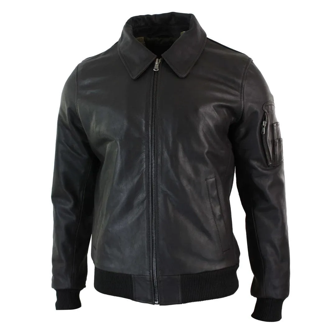 Mens Genuine Real Leather Harrington Bomber MA1 Classic Pilot MOD Jacket