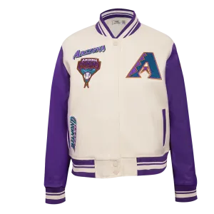 MLB ARIZONA DIAMONDBACKS RETRO CLASSIC WOMEN'S RIB WOOL VARSITY JACKET (EGGSHELL/ PURPLE)