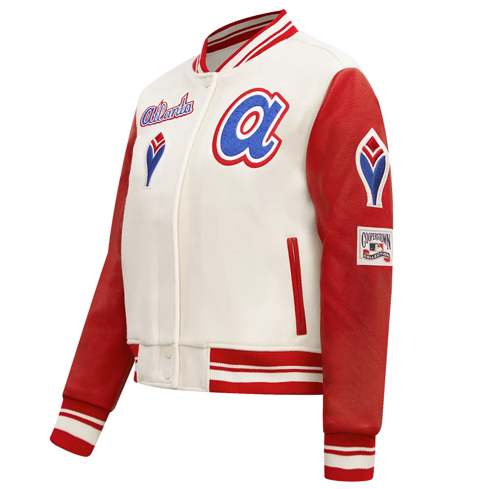 MLB ATLANTA BRAVES RETRO CLASSIC WOMEN'S RIB WOOL VARSITY JACKET (EGGSHELL/ RED)