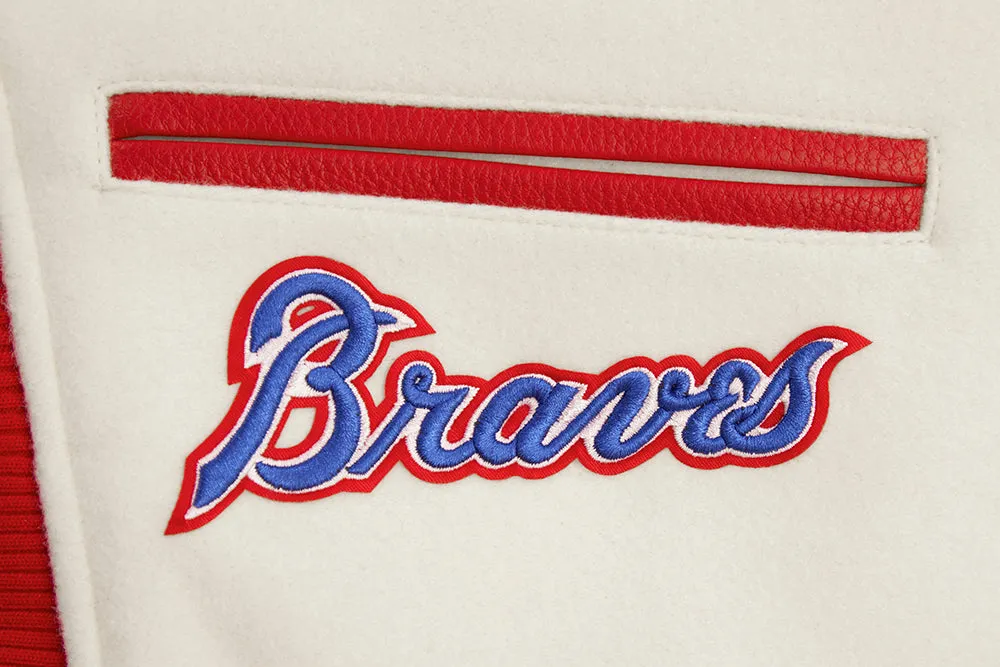 MLB ATLANTA BRAVES RETRO CLASSIC WOMEN'S RIB WOOL VARSITY JACKET (EGGSHELL/ RED)