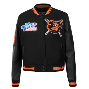 MLB BALTIMORE ORIOLES MASHUP WOMEN'S RIB WOOL VARSITY JACKET (BLACK/ORANGE)