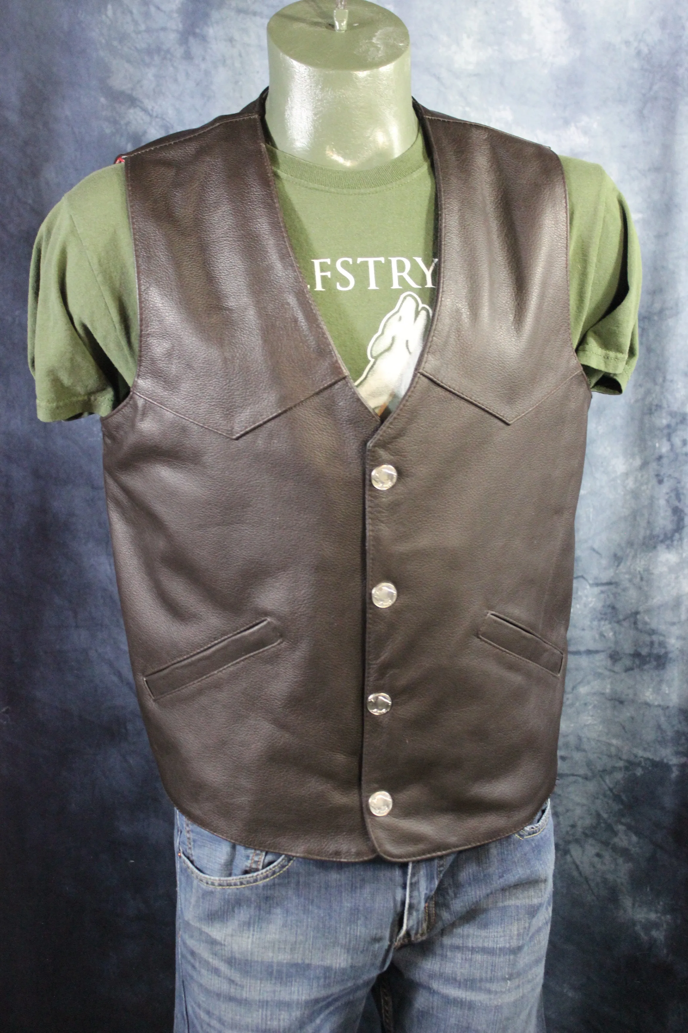 OnF Bison Leather Western Vest - Dark Brown