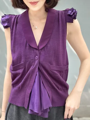 Purple Layered Ruffle Collared Cashmere Woollen Knit Top