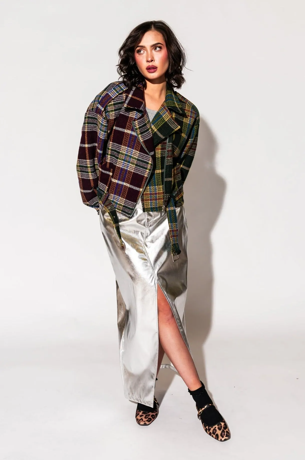 Sagittarius Half   Half Plaid Moto Jacket