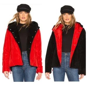 Sanctuary Reversible Faux Fur Puffer Jacket XS