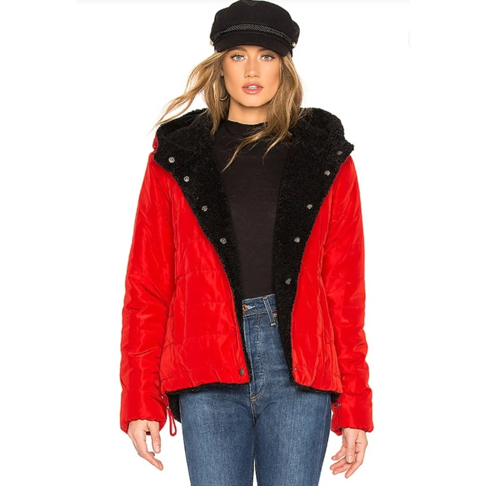 Sanctuary Reversible Faux Fur Puffer Jacket XS