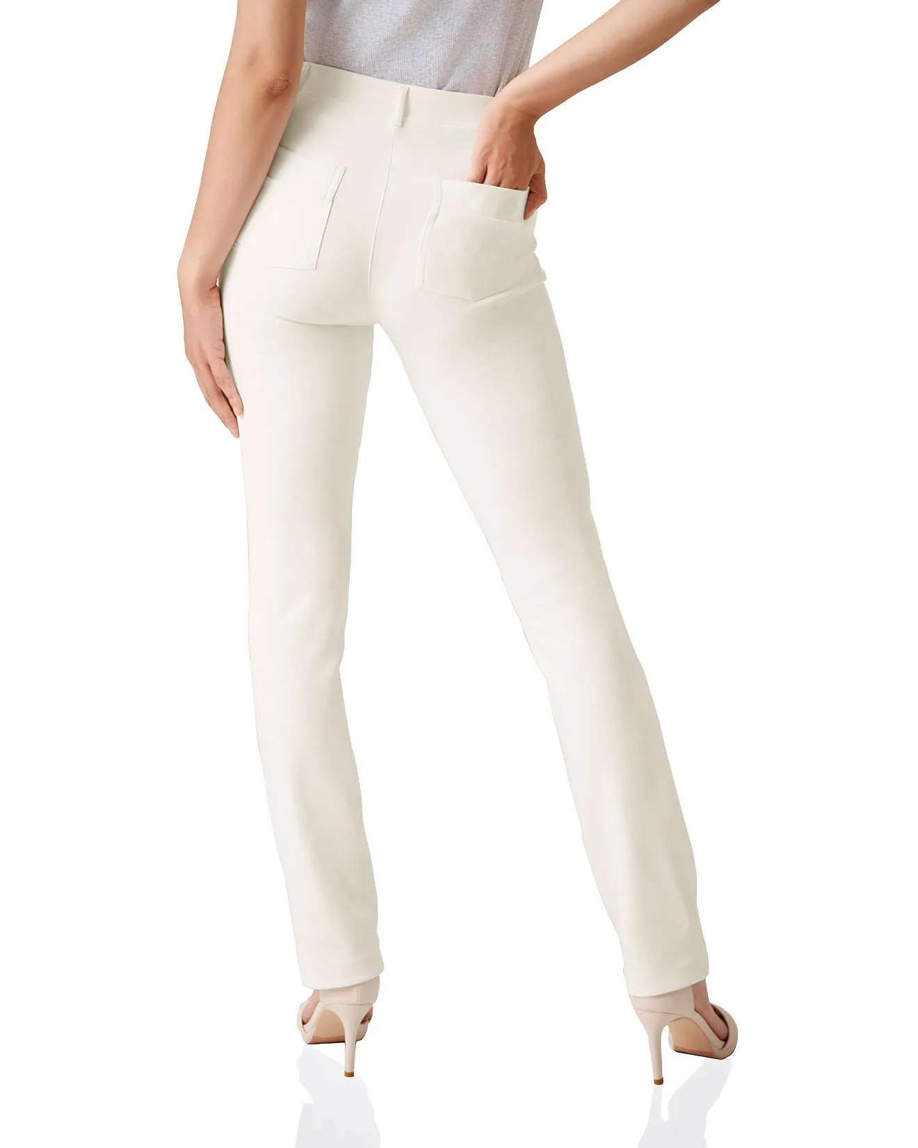 Straight Leg Yoga Dress Pants, Back Pockets (Cream)