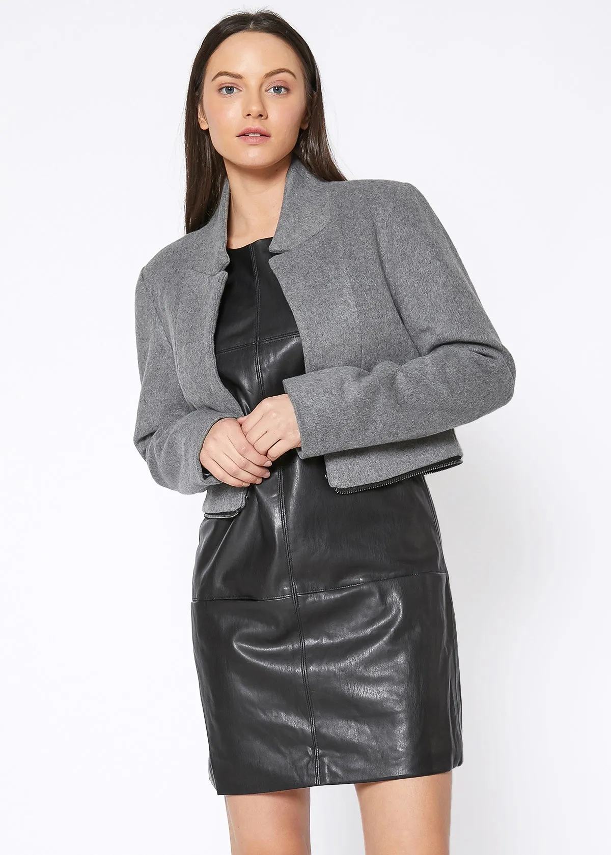 Women's 2 In 1 Brushed Wool Open Front Zipper Coat Jacket