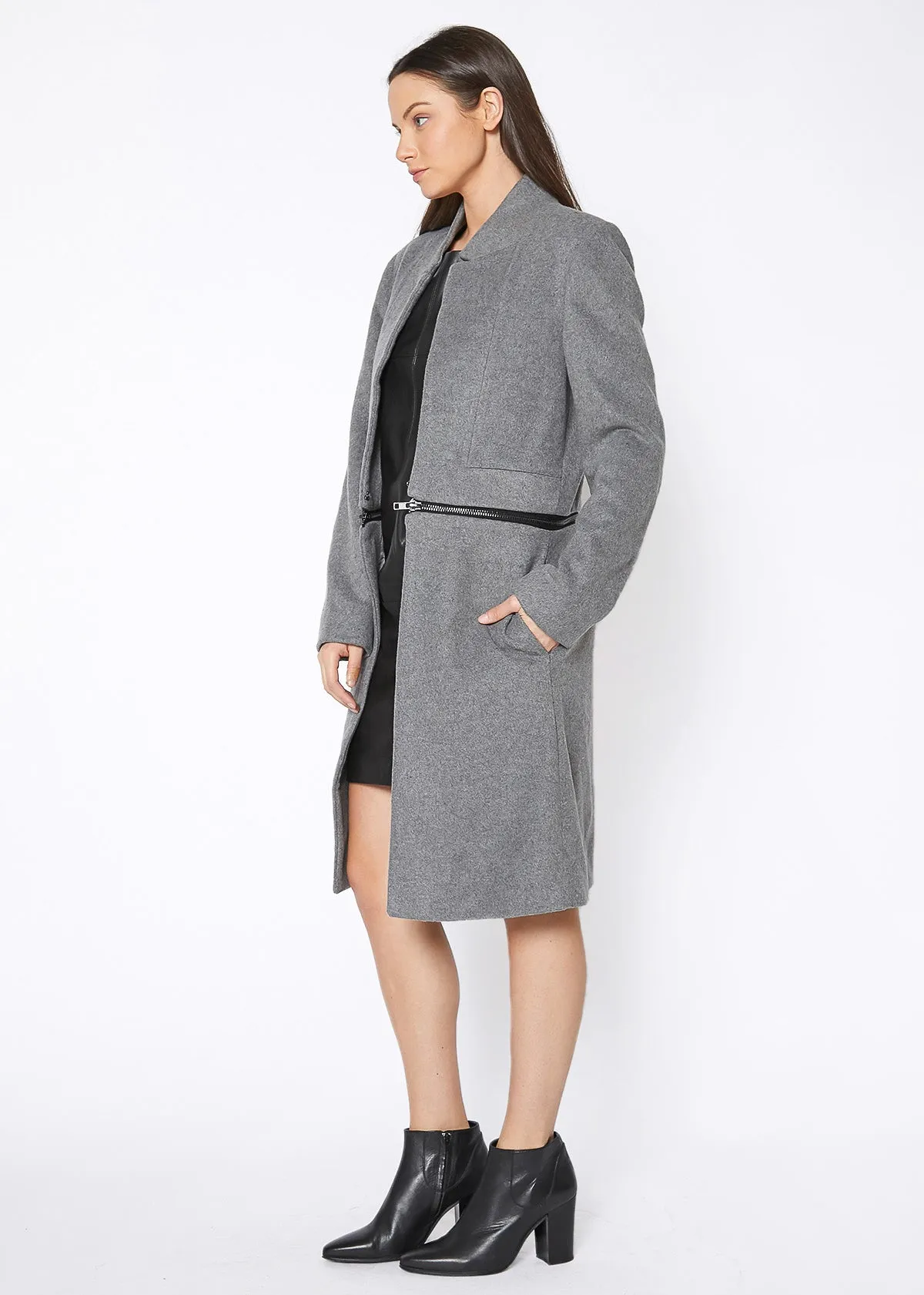 Women's 2 In 1 Brushed Wool Open Front Zipper Coat Jacket