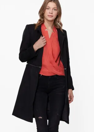 Women's 2 In 1 Brushed Wool Open Front Zipper Coat Jacket