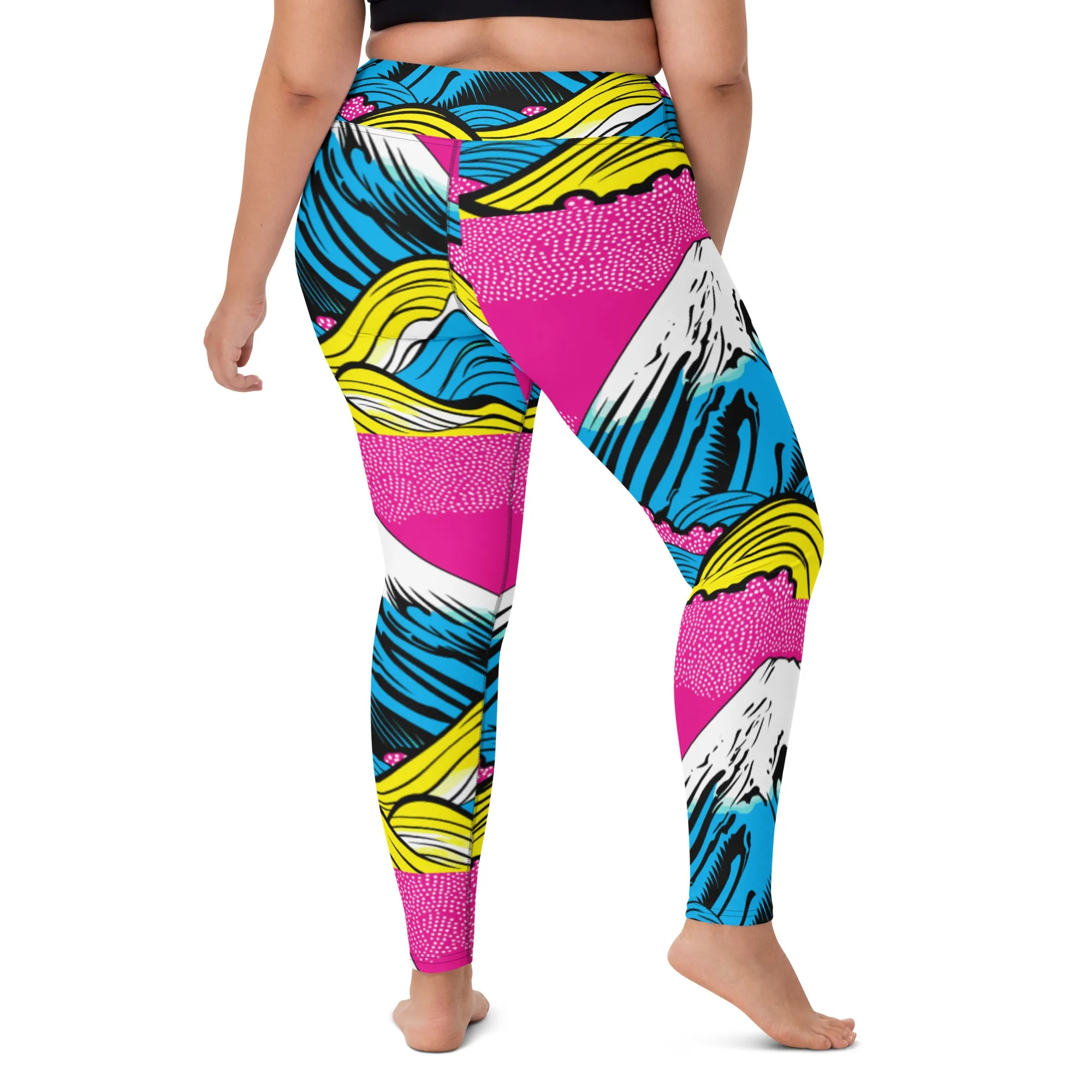 Women's Pop Art Yoga Pants - Roy Lichtenstein Inspired Mt Fuji Print 001