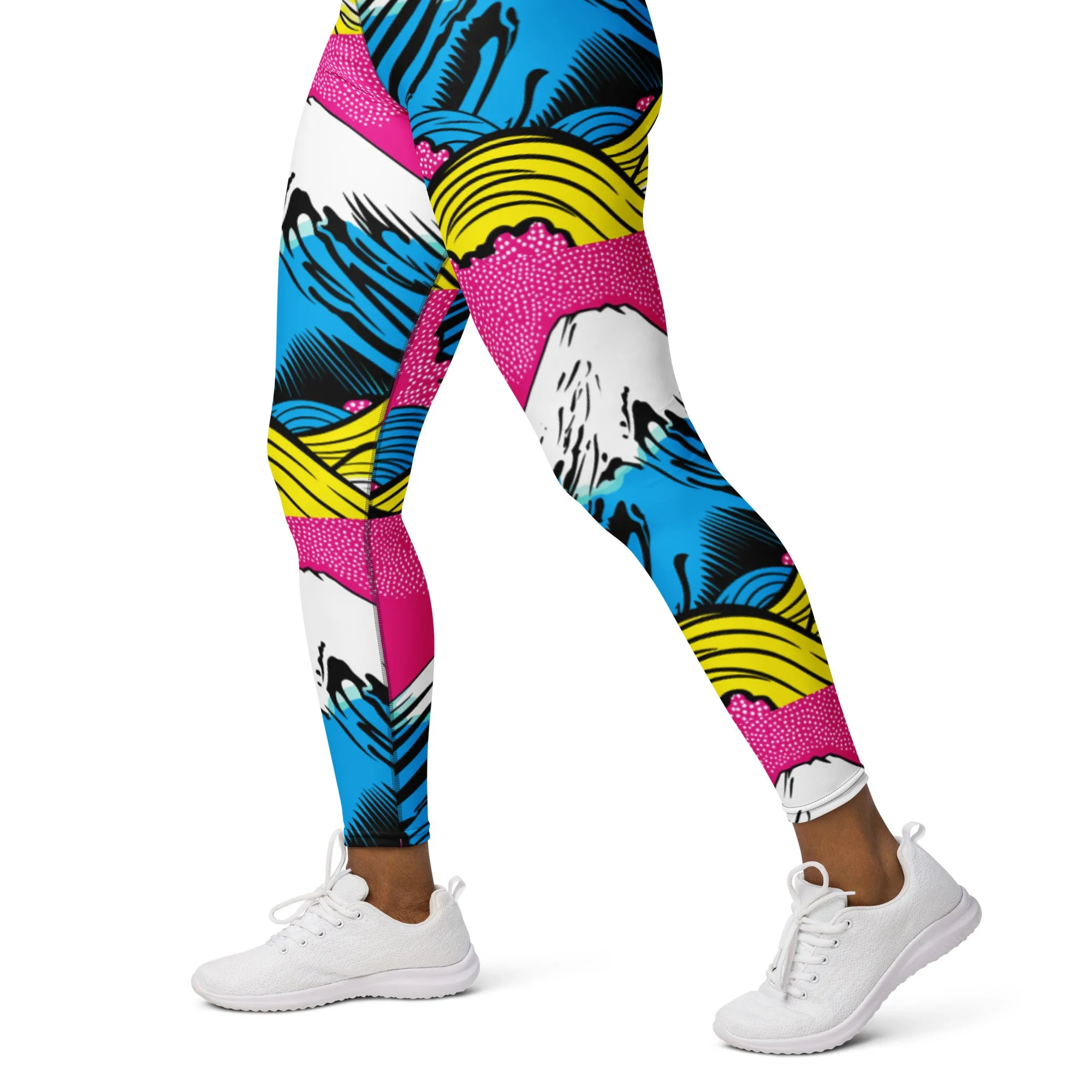 Women's Pop Art Yoga Pants - Roy Lichtenstein Inspired Mt Fuji Print 001