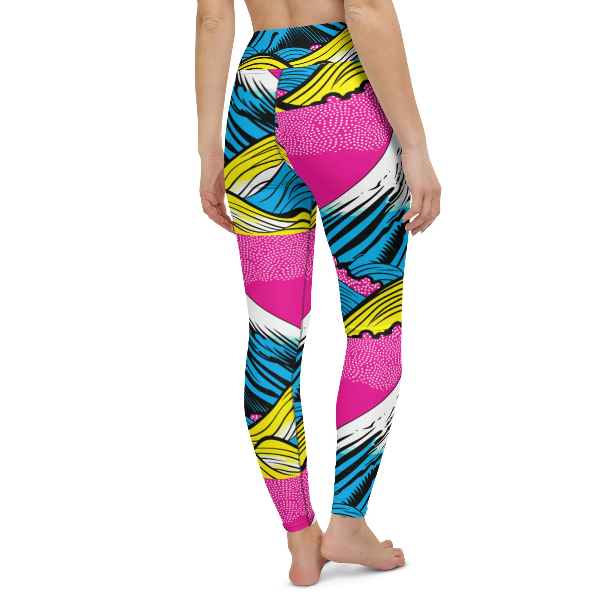 Women's Pop Art Yoga Pants - Roy Lichtenstein Inspired Mt Fuji Print 001