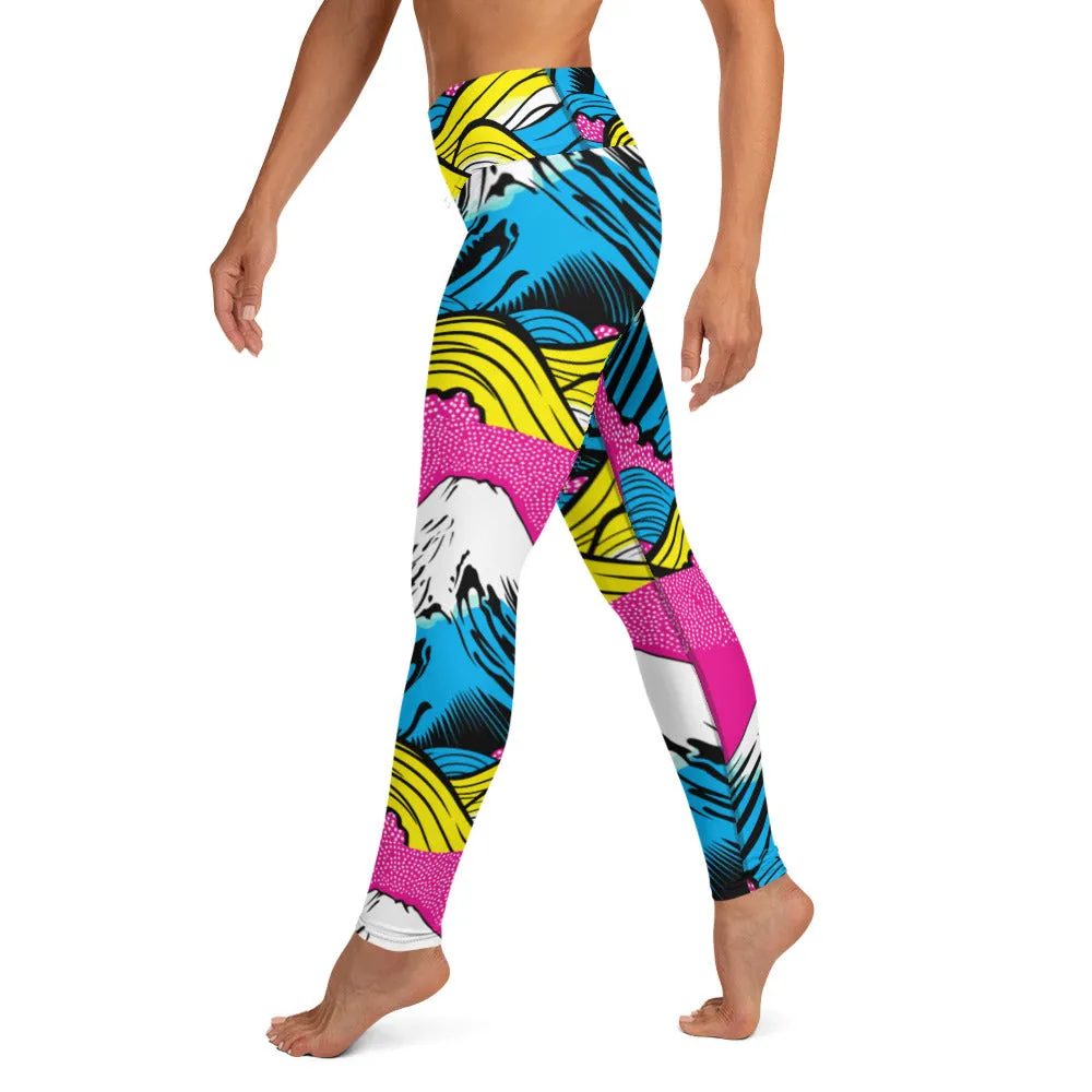 Women's Pop Art Yoga Pants - Roy Lichtenstein Inspired Mt Fuji Print 001