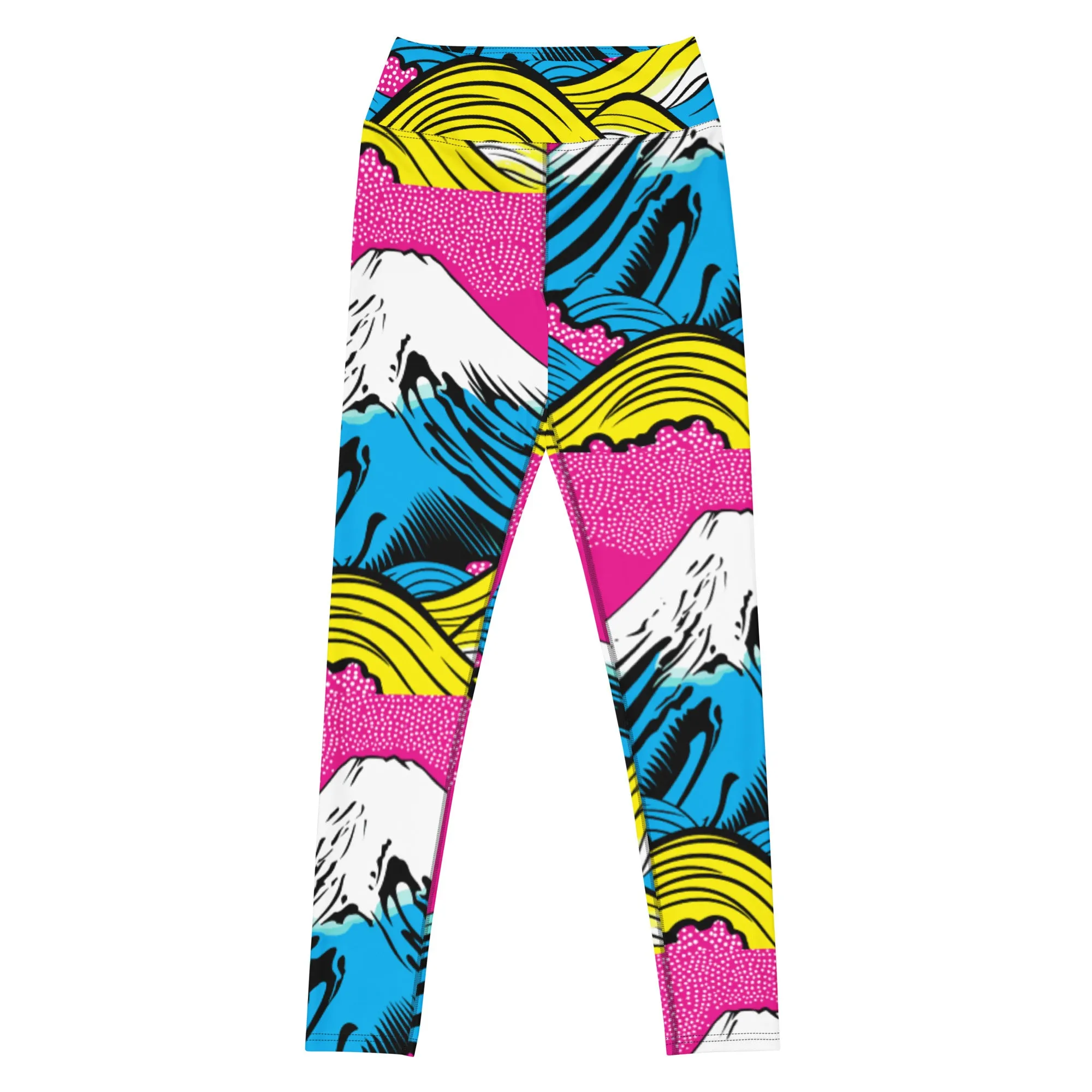 Women's Pop Art Yoga Pants - Roy Lichtenstein Inspired Mt Fuji Print 001