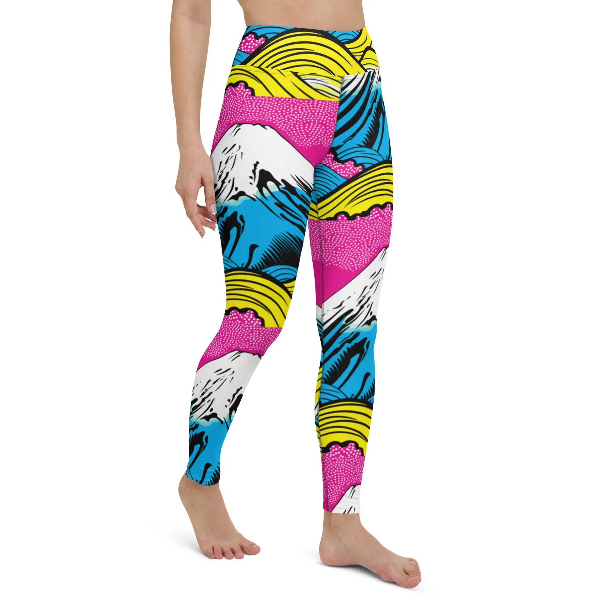 Women's Pop Art Yoga Pants - Roy Lichtenstein Inspired Mt Fuji Print 001